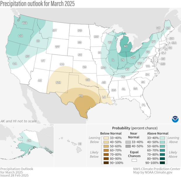 U.S. map showing precipitation outlook matching typical La Niña pattern