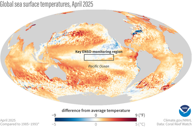 map of ocean surface temperature in April 2025