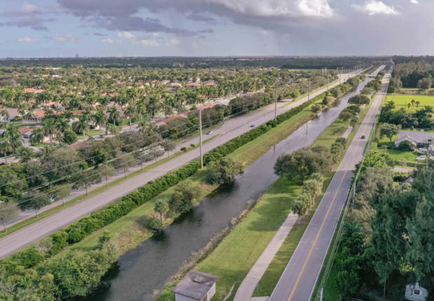 Aerial photograph of a canal in Broward County.