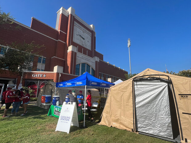 Cooling stations outside of the University of Oklahoma's football stadium