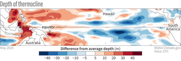 map showing the depth of the thermocline in the Pacific Ocean