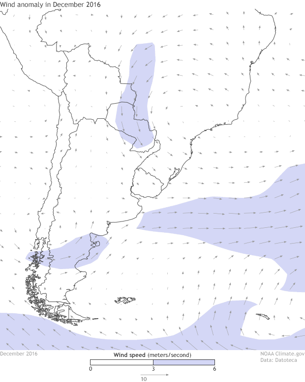 Wind anomaly in December 2016