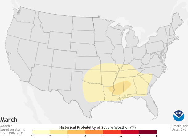 CONUS map daily probability of severe weather animation