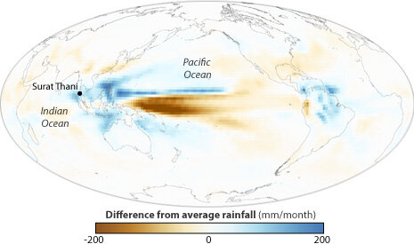 Map showing the forecast for above-average and below-average rainfall for February through April 2011