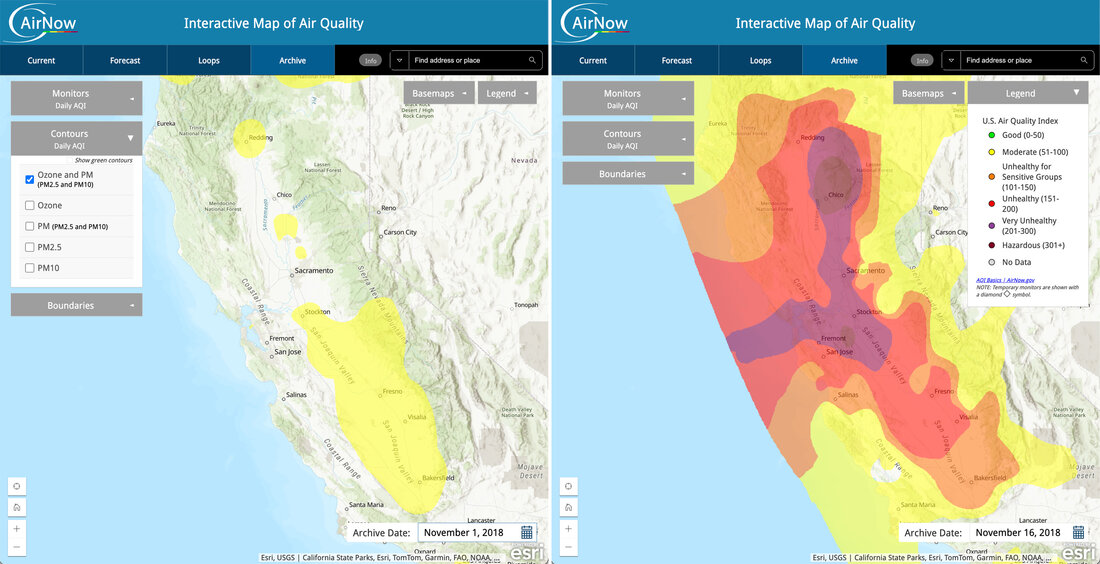 screenshot of EPA air quality maps from the AIRNOW website