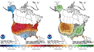 Sample 8-14 day precipitation and temperature outlook maps