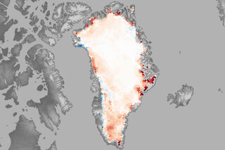 Map of melt days anomaly over Greenland in 2021