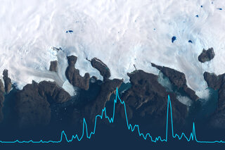 Satellite image and graph of Greenland melt in 2022