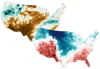 two small U.S. maps of temperature and precipitation