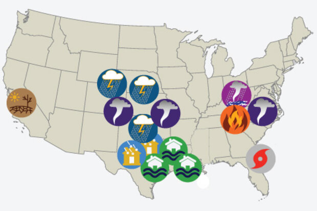 Map of 15 weather and climate disasters in 2016