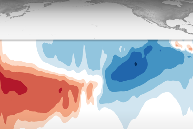 Map of sub-surface temperature anomalies across tropical pacific