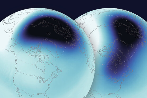 Globe-style maps showing recent and forecasted polar vortex