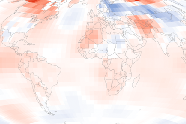 Temperature anomalies (departures from the 1981-2010 average) for January 2016.