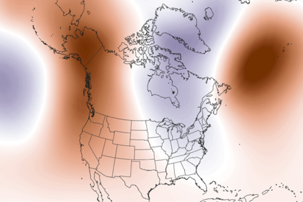 Map of pressure anomalies over North America