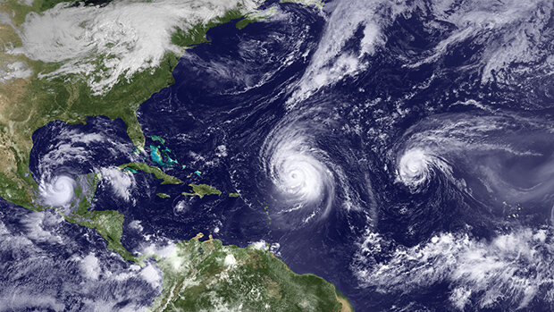 Three hurricanes in a satellite image
