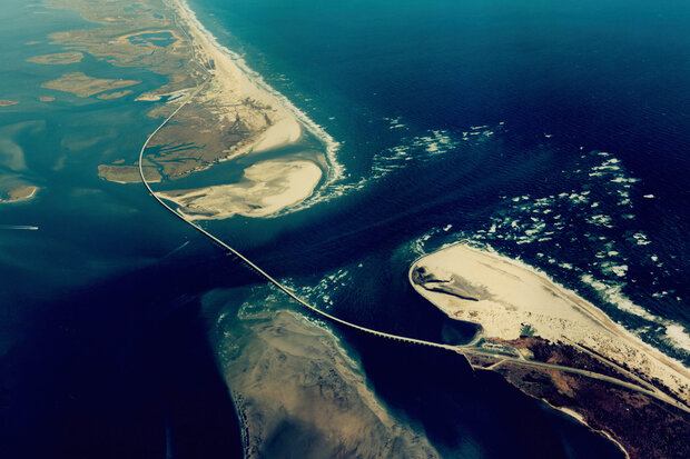 Aerial photo of Bonner Bridge over Oregon Inlet in the NC Outer Banks