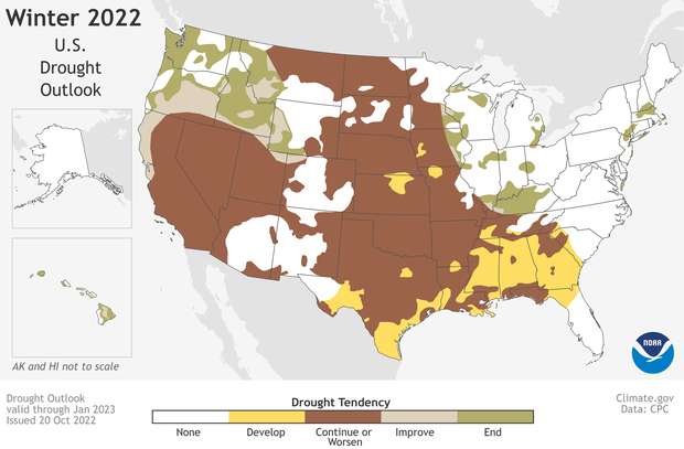 Map of projected U.S. drought conditions through Jan 2023