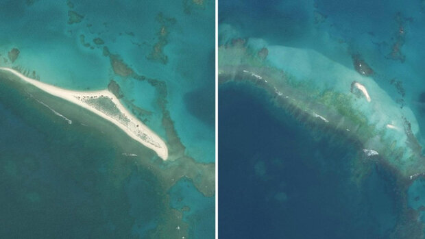 Satellite images of East Island, Lalo (French Frigate Shoals), before and after Hurricane Walaka