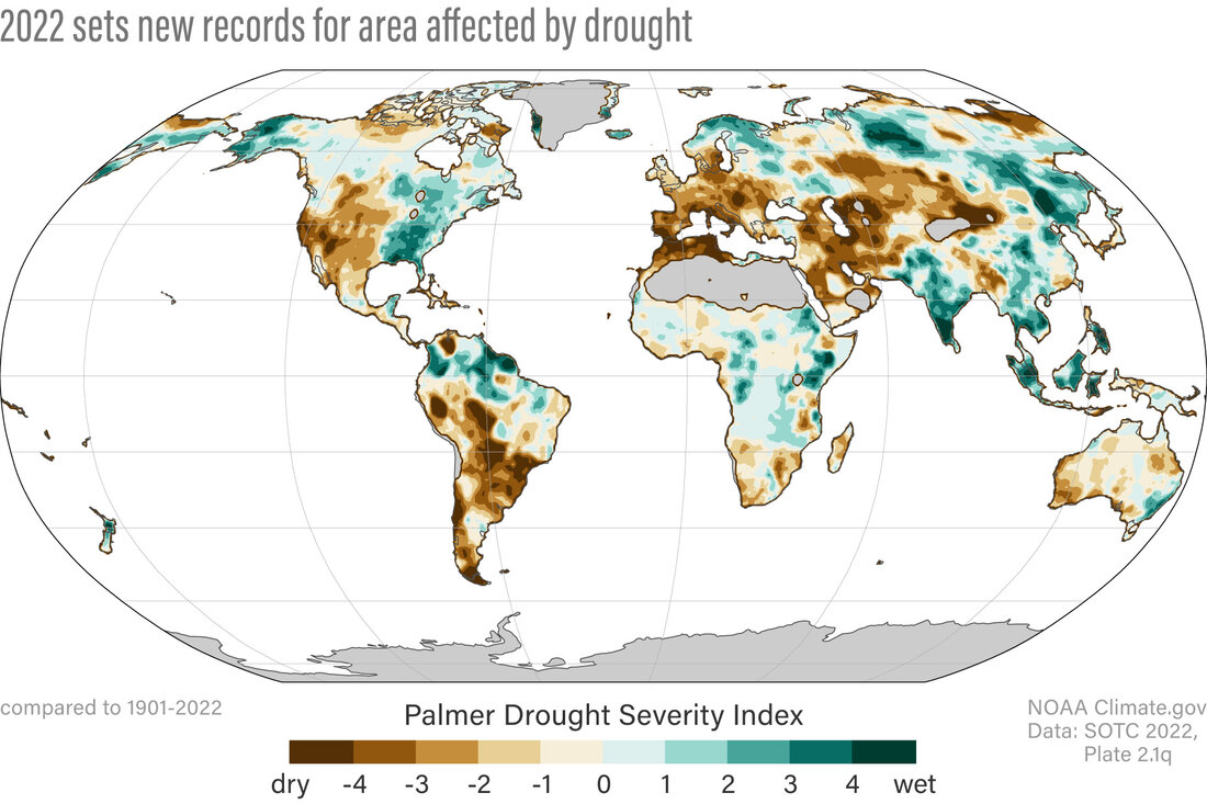 Map of global drought in 2022 from the BAMS State of the Climate report