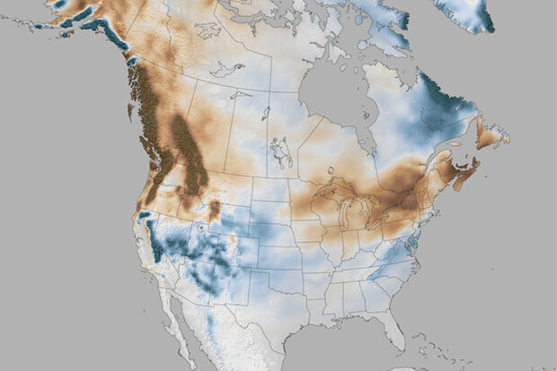 Map of snowfall anomaly during moderate-to-strong El Niño winters