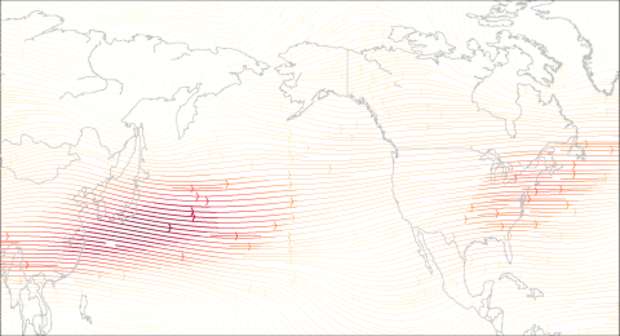 map of average winter jet stream position and speed